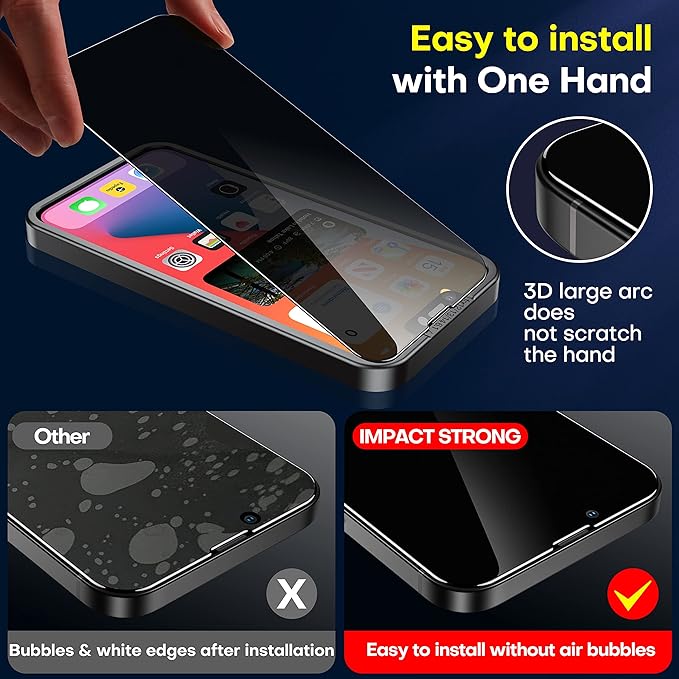 ImpactStrong Anti-Spy Privacy Screen Protector for iPhone 16e / iPhone 13 / iPhone 13 Pro (6.1-Inch), 9H Tempered Glass, Shatter-Resistant, Anti-Scratch, Easy Install Kit, Case Friendly, 2-Pack