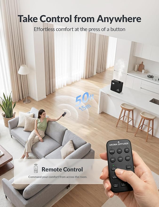 2026 Upgraded 3500 Sq.Ft HVAC Scent Diffuser for Home | Smart Whole House Waterless Diffuser with App & Remote Control, Hotel Collection Diffuser, Cold Air Tech, 600mL, Black