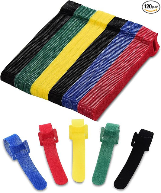 120 PCS 6 Inches Reusable Cable Ties, 5 Colors Adjustable Cord Organizer, Hook and Loop Wire Ties for Cable Management, Multi-Purpose Cord Wraps for Home, Office, and Desk