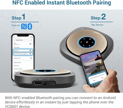 VTech VCS601-2 Bluetooth Conference Speakerphone - 360° Premium Voice Pickup with 6 Microphones, Smart NFC Connect, 24H Call Time with HD Audio, Reverse Charging USB C, Voice Assistant, Home Office
