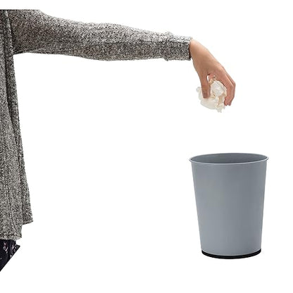 Bath Bliss 5 Liter Small Wastebasket | Round Open Top | Trash Can | Bathroom | Bedroom | Kitchen | Office | Dorm | Disposal Waste Bin | Garbage | Grey