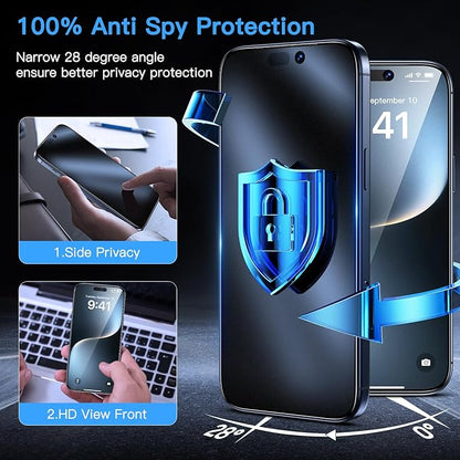 Uyiton for iPhone 17 Pro Matte Privacy Screen Protector - Anti-Fingerprint [Easy to Install] Anti-Spy Shatterproof Full Coverage 9H Tempered Glass Screen Cover, 2 Pack