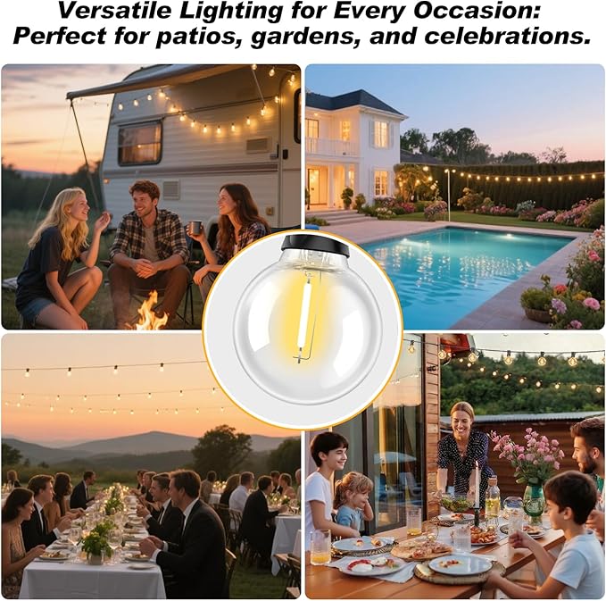 50-Pack G40 LED Replacement Light Bulbs Bulk Shatterproof 0.6W E12 Base 2700K Warm White Bulbs for Commercial Outdoor String Lights Party