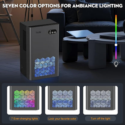 ToLife Dehumidifier for Home 95 OZ Water Tank, 1000 sq.ft Dehumidifiers for Basement Bathroom Bedroom with Auto Shut Off 7 Colors LED Light, Grey