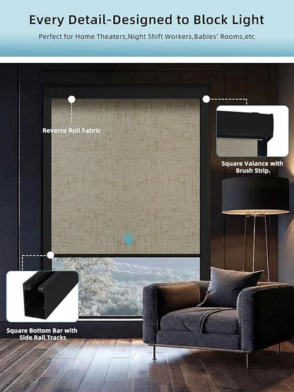 SmartWings Motorized Smart Blinds with Remote, Custom Automatic 100% Blackout Roller Shade Compatible with Alexa/Homekit/Google, Electric Smart Blinds for Indoor Windows, Linen Stone
