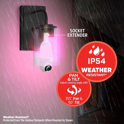 Energizer Smart 2K Light Bulb Security Camera, 1000 Lumens LED Light, 5G&2.4G Wi-Fi Outdoor Socket Camera, Pan Tilt Auto Tracking, (White, AI Smart Detection Built-in)