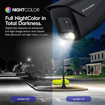 Amcrest 2-Pack UltraHD 4K IP PoE AI Camera, FOV 129°, 49ft Color Nightvision, Security Outdoor Bullet Camera, Human & Vehicle Detection, Active Deterrent, 4K @15fps, 2PACK-IP8M-2796EB-AI (Black)