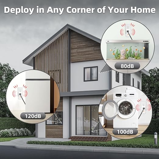 Power Failure Alarm, 120dB Power Outage Alarm for Freezer, Extender Socket | Power Outage Monitor, LED Indicator, Power GFCI Circuit Failed Detector, Ideal for Home, Garage, Basement