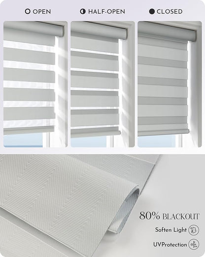 Graywind Motorized Blinds with Remote, Smart Zebra Shades for Windows, Hardwired Roller Blinds Compatible with Alexa, Apple Homekit, Google Home, Custom Size, Luxury Silver White
