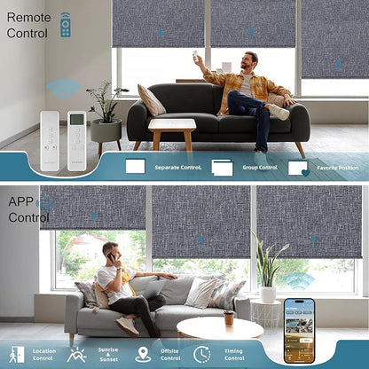 Motorized Blinds with Remote, Electric Shades with Remote Control,Compatible with Homekit, 100% Blackout Solar Blind,Child Safety Shades,Dark Charcoal