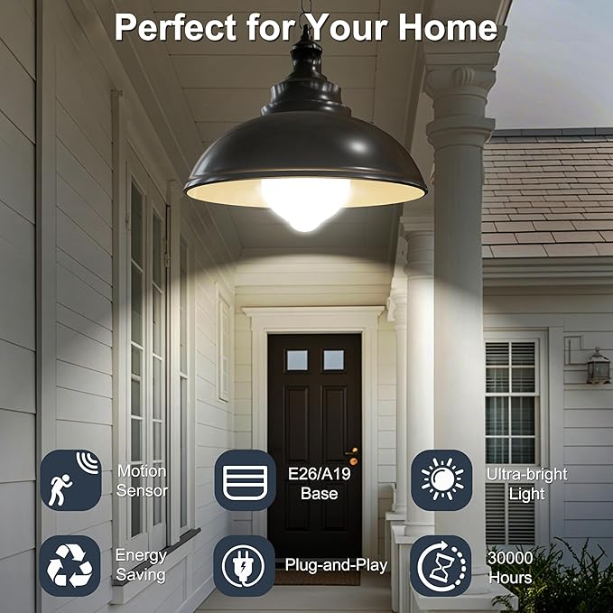 Motion Sensor Light Bulbs, 12W Motion Activated Dusk to Dawn Outdoor Light Bulb (100Watt Equivalent) A19 E26 6000K Cool White for Outdoor Indoor Front Door Porch Garage Basement Hallway, 3 Pack
