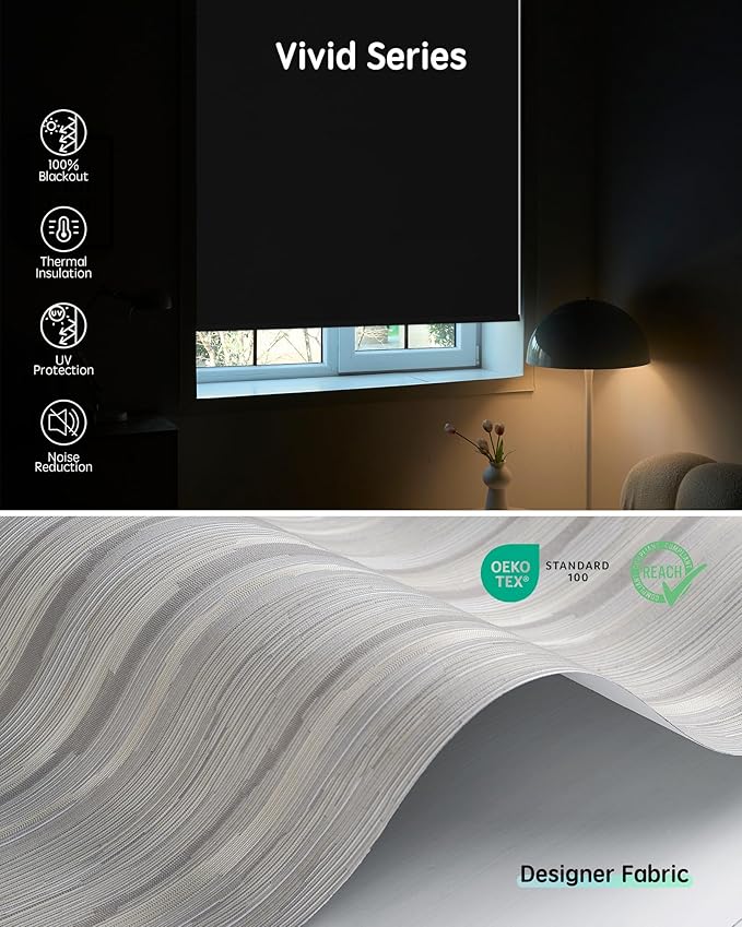 Yoolax Motorized Blinds with Remote, Designer Smart Blinds Work with Alexa, Google, Apple Homekit, 100% Blackout Motorized Shades Custom Electric Shades Voice Control (V-Jungle Gray Feather)