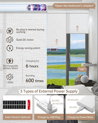 Kincmo Motorized Blinds with Remote, Light Filtering Roller Shades Work with Apple Homekit,Alexa,Google Home, Custom Electric Blinds with App,Voice Control (75% Blackout Aqua Waves White)