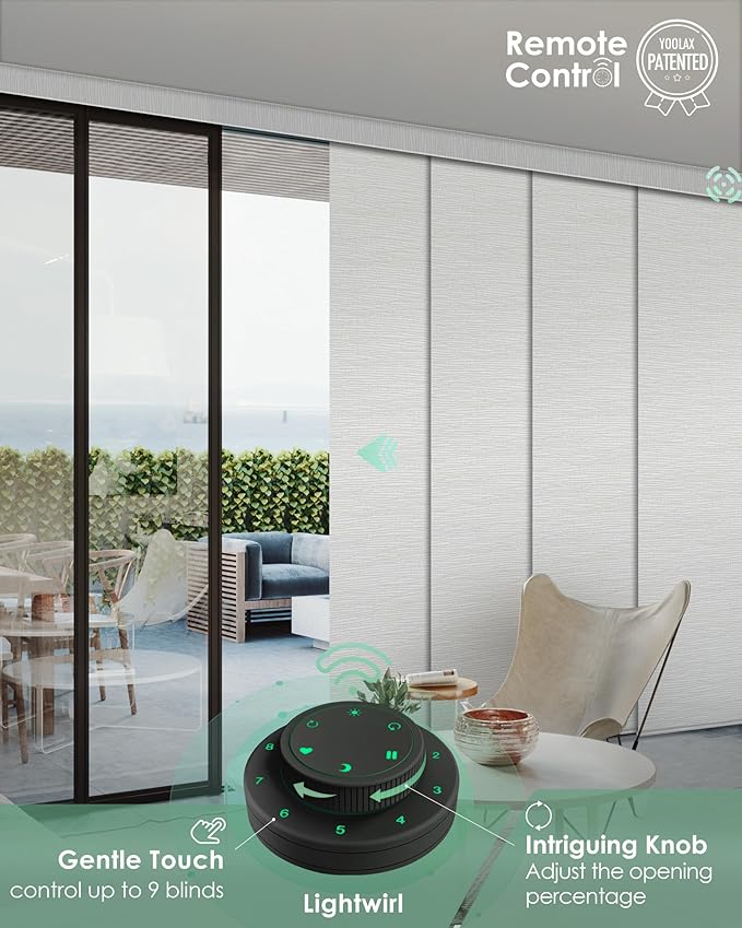 Yoolax Custom XL Smart Sliding Door Blinds, Motorized Sliding Panel Blinds Compatible with Alexa, Fabric Blackout Vertical Rechargeable Battery Shades for Glass Doors(Foggy Thread Gray)