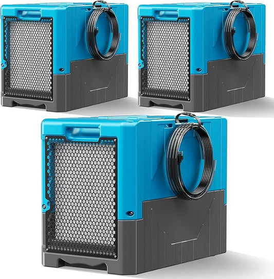 190PPD Commercial Dehumidifier with Pump for Basement-6000Sq.Ft. Warehouse, Large Crawl Space Dehumidifier for Efficient Water Damage Restoration-Auto Defrost, Memory Starting, 2026-Blue-3PC