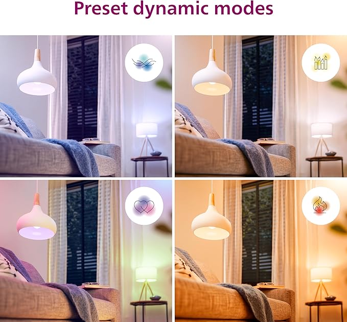Philips Smart 100W A23 LED Light Bulbs 4-Pack - Connects to Your Wi-Fi - E26- Control with Voice or App + Activate with Motion - Matter Compatible