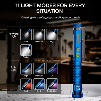 EDC Flashlight Rechargeable,800 Lumen Small Flashlight with Magnetic Clip & Base, 11 Modes LED Flashlight,Glass Breaker&Bottle Opener, USB-C Flashlight for Working,Home and Emergency