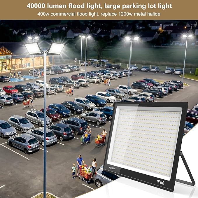 XXBSAZ 400W LED Flood Light Outdoor, 40000LM High Power Commercial Work Light, IP66 Waterproof 6500K Daylight Stadium Security Lights for Parking Lot, Warehouse,and Construction Site AC85-277V