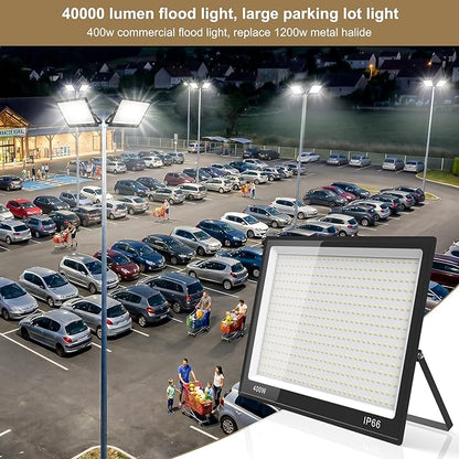 XXBSAZ 400W LED Flood Light Outdoor, 40000LM High Power Commercial Work Light, IP66 Waterproof 6500K Daylight Stadium Security Lights for Parking Lot, Warehouse,and Construction Site AC85-277V