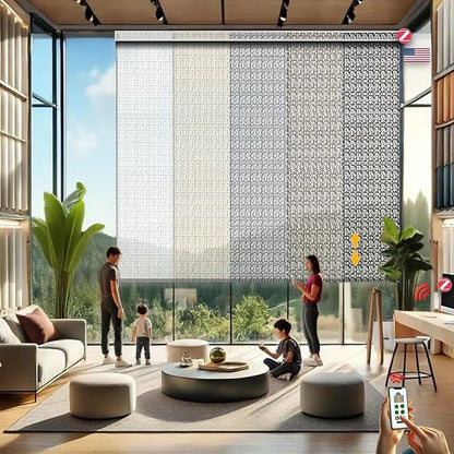 HILADUO Customized Solar Screen Roller Shade Blinds with Remote-Controlled Motorized Operation, Moderate-Low Visibility, Made in The USA