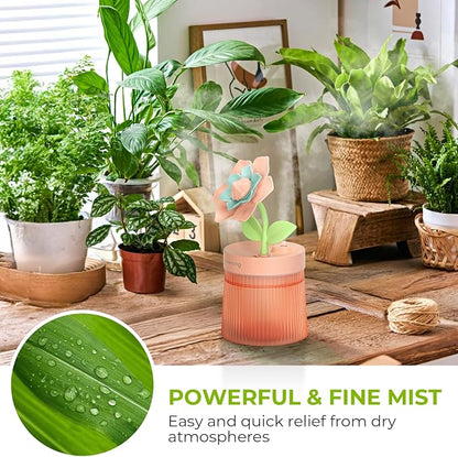 Flower Mini Humidifier, Cute Small Humidifiers, USB Portable Personal Cool Mist Desktop Humidifiers, Cooling for Home Office Car Summer Travel (260ml, Pink Gardenia)