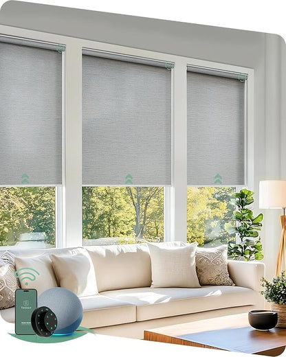 Yoolax Motorized Blinds with Remote, Room Darkening Smart Roller Shades Work with Alexa, Google, Apple Homekit, Custom Automatic Shades with Voice Control for Living Room (Shinny Gray)