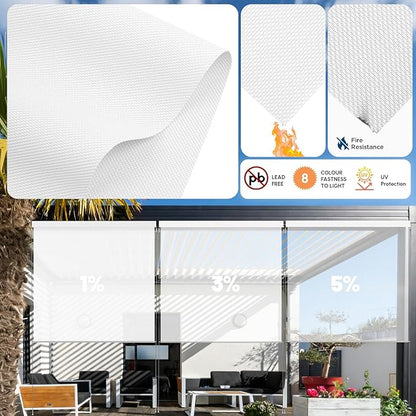 Motorized Outdoor Shades, Custom Patio Roller Blinds with Remote, Smart Exterior Sun Shades Compatible with Alexa, HomeKit, Google Home (3% Openness White)