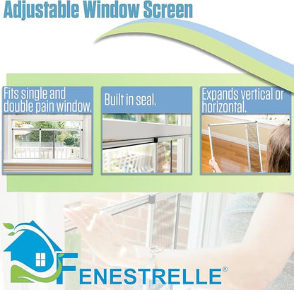 Fenestrelle Expandable Window Screen – 20″ H × 28″–54″ W Horizontal, 2‑Way Adjustable Window Screen with Flame Resistant Fiberglass Mesh, Pack of 2