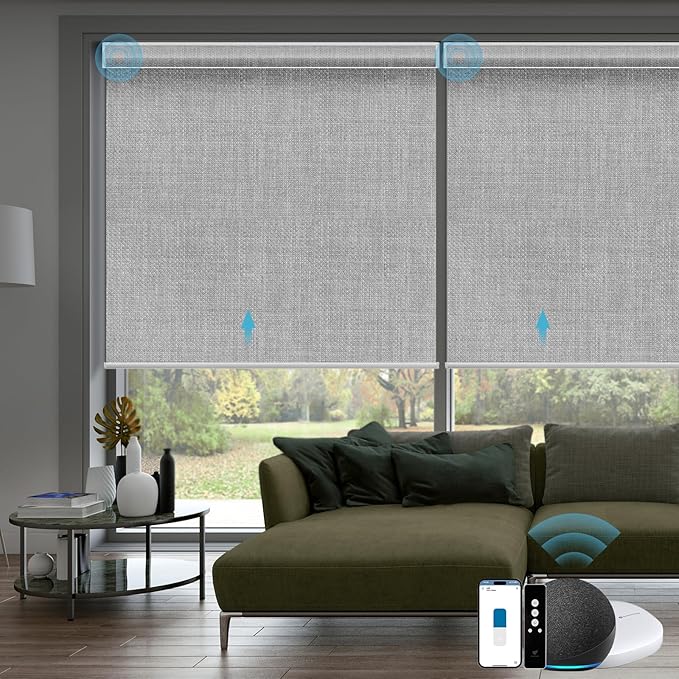 SmartWings Motorized Smart Blinds with Remote, Custom Automatic 100% Blackout Roller Shade Compatible with Alexa/Homekit/Google, Electric Smart Blinds for Indoor Windows, Vigor Pale Grey