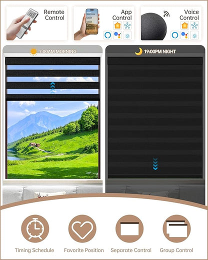 Kincmo Motorized Blinds with Remote, Motorized Zebra Shades Work with Apple Homekit,Alexa,Google Home, Customized Electric Blinds with Remote,App,Voice Control (70% Blackout Galaxy Black)