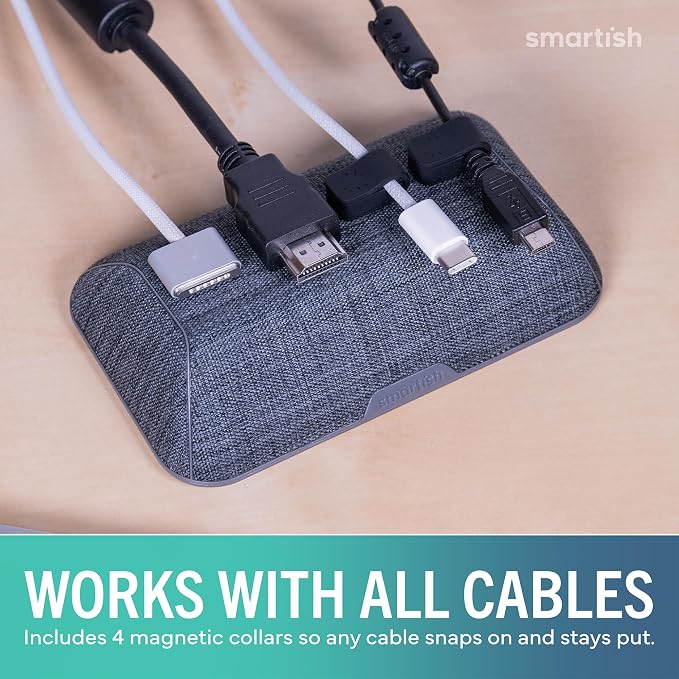 Smartish Magnetic Cord Holder, Bigger Cable Wrangler, Office Desk Organizer | Holds 8 Cords, 2 Cable Clips, Weighted Base, Charger Keeper, Phone Charging Cable Management, Nightstand Accessories, Gray