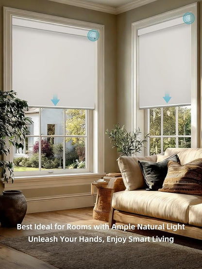 SmartWings Motorized Smart Blinds with Remote, Custom Automatic 100% Blackout Roller Shade Compatible with Alexa/Homekit/Google, Electric Smart Blinds for Indoor Windows, Vinyl Beige