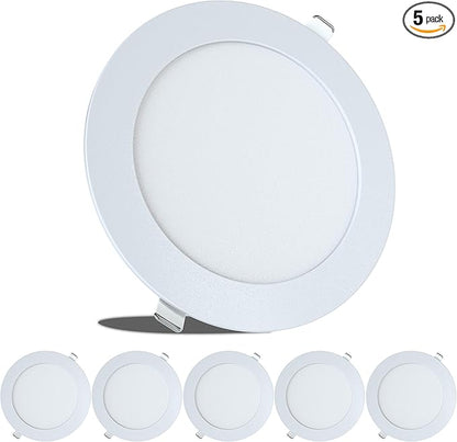5 Pack Leisure LED RV Boat Recessed Ceiling Light 720 Lumen Super Slim LED Panel Light DC 12V 5.75" 9W Full Aluminum Downlights (Natural White)