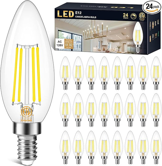 Cotanic Dimmable E12 LED Candelabra Bulb 4000K Daylight, Ceiling Fan Light Bulbs Small Base,60W Equivalent,Type B Bulb for Chandelier,Vintage B11 LED Candle Shape with Clear Glass,600LM,24 Pack