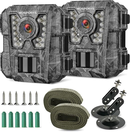 WOSPORTS Mini Trail Camera 2 Pack 24MP 1080P HD Trail Cam with Night Vision Motion Activated Game Camera for Outdoor Wildlife Monitoring
