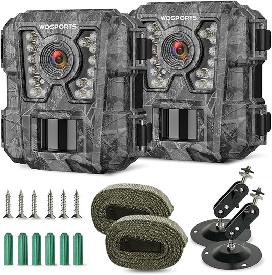 WOSPORTS Mini Trail Camera 2 Pack 24MP 1080P HD Trail Cam with Night Vision Motion Activated Game Camera for Outdoor Wildlife Monitoring