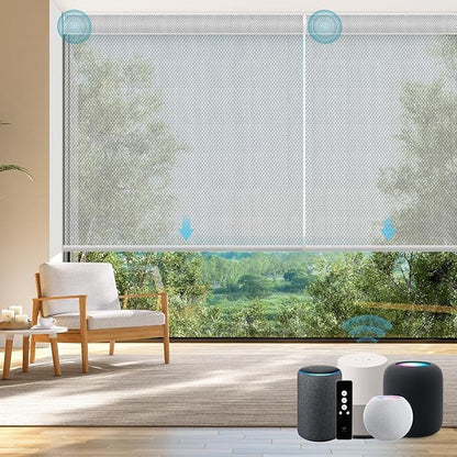 SmartWings Motorized Smart Roller Shades in Light Filtering, Electric Blinds with Remote for Windows Compatible with Alexa/Google Home/Homekit, Customized, 3% Openness Aventus Light Grey