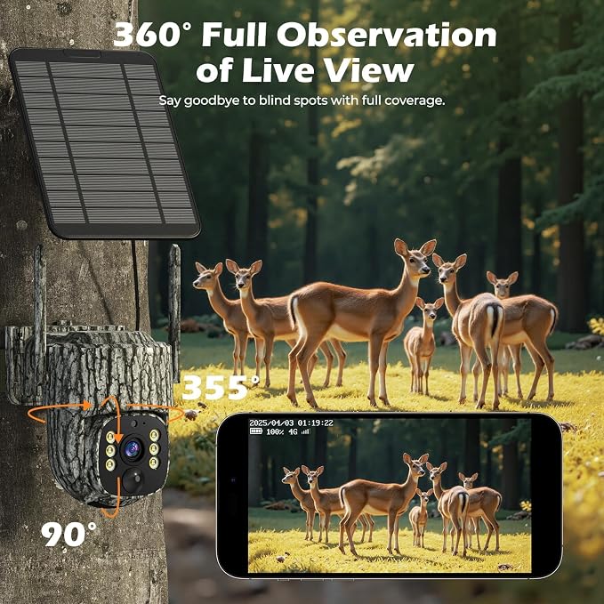 4G LTE Cellular Trail Camera, 2.5K 360° Live Feed with SIM Card Included