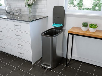 Home Zone Living 13 Gallon Slim Kitchen Trash Can with CleanAura Odor Control, Stainless Steel, Silver, 50 Liters