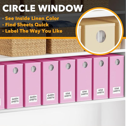 SpaceAid 8 Pack Bed Sheet Organizers and Storage, Foldable Organizer for Linen Closet, Set Folder Keeper with Window XL (Queen & King Size) Bedding Container (Pink, 8 Pack)