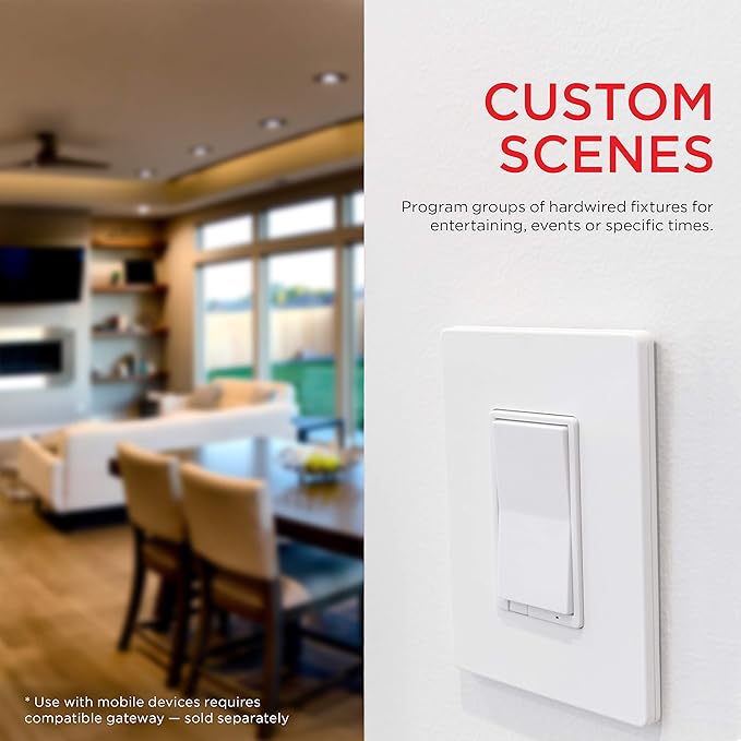 UltraPro Z-Wave Smart Light Dimmer with QuickFit & SimpleWire, 3-Way Ready, Works with Alexa, Google Assistant, ZWave Hub Required, Repeater/Range Extender, White Paddle, 4-Pack, Smart Switch, 54898