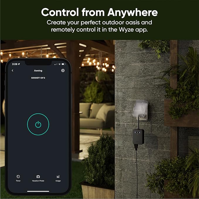 Wyze Plug, 2.4GHz WiFi Smart Plug, Compatible with Alexa, Google Assistant, IFTTT, No Hub Required, Two-Pack, White & Outdoor, Dual Outlets Energy Monitoring, IP64
