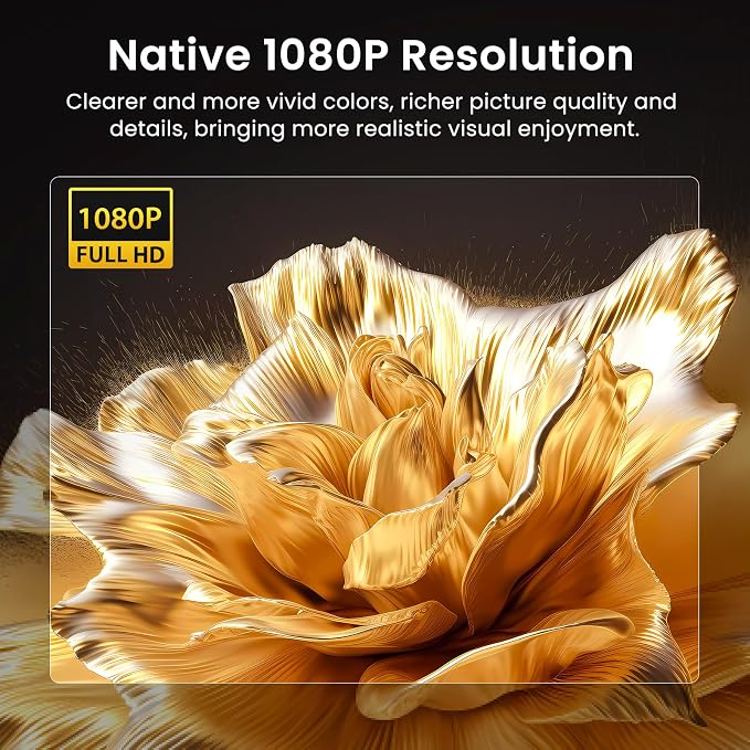HAPPRUN Native 1080P Outdoor Smart Projector-Standard | Native 1080P • Mini & Portable • Easy Setup • Built-in Speaker • Indoor & Outdoor • Phone, Laptop & PS5 Compatible