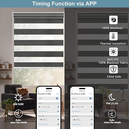 Bringnox Smart Motorized Zebra Roller Blinds - 85% Blackout, Remote Control, Works with HomeKit, Google Home & Alexa via Hub, Custom Size