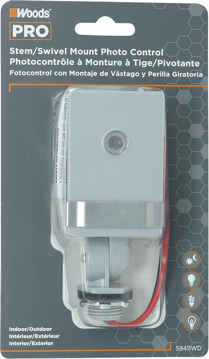 Southwire Woods Outdoor Hardwired Stem & Swivel Light Control - Adjustable Swivel Mount Light - Automatic Outdoor Lighting - Dusk-to-Dawn Light Manage - Grey Photocell Light Switch