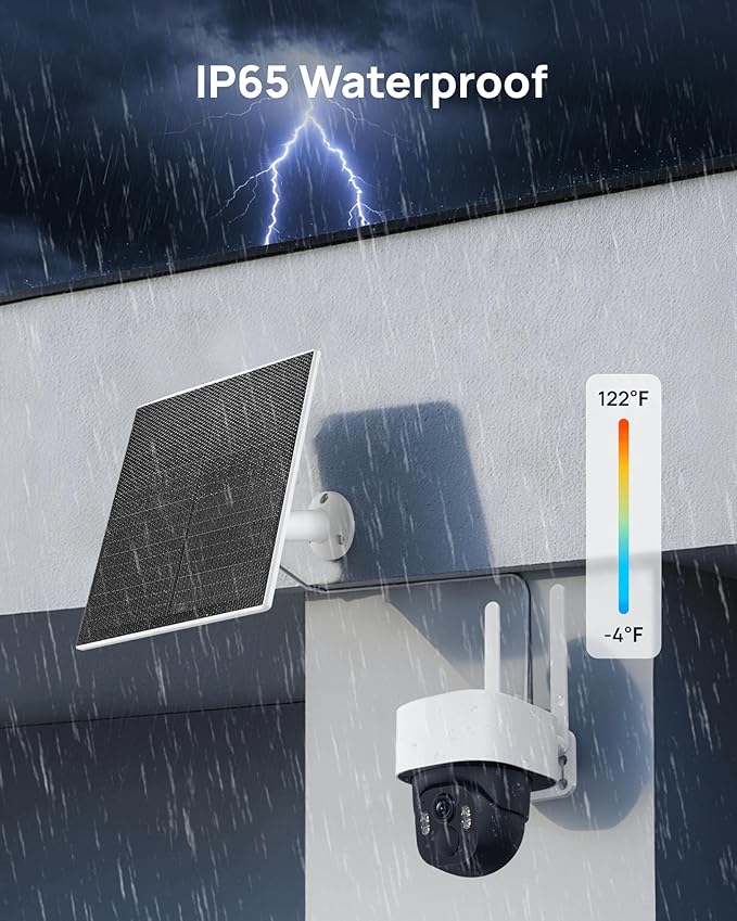 Aurumbach 5MP Solar Security Camera Wireless Outdoor, 3K UHD WiFi PTZ Camera with Color Night Vision, Motion Tracking, AI Human/Vehicle Detection, 2-Way Audio, Support 256GB SD, IP65 Waterproof