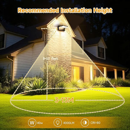 Outdoor LED Wall Lights 40W Black Flood Lights 350°Rotation Exterior Lighting Fixture Commercial Security 3000K Waterporof for Barn Yard Garage Building Area Backyard