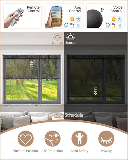 Kincmo Motorized Blinds with Remote, Light Filtering Roller Shades Work with Apple Homekit,Alexa,Google Home, Custom Electric Blinds with App,Voice Control (50% Blackout Sheer Black)