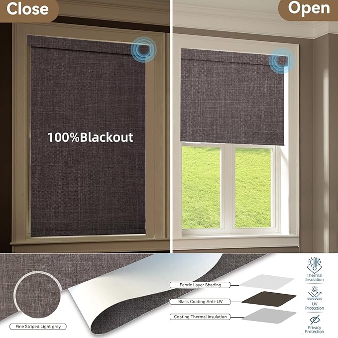 Smart Remote-Controlled Electric Roller Blinds,Motorized Blinds with Remote,100% Blackout Smart Roller Blinds Compatible with Apple Homekit Google Home and Alexa Via HUB (Dark Gray, W23''×H72'')