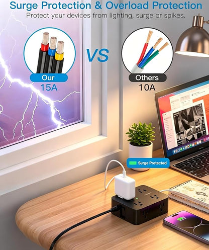 Power Strip Surge Protector, Extension Cord with 8 Widely Spaced AC Outlets